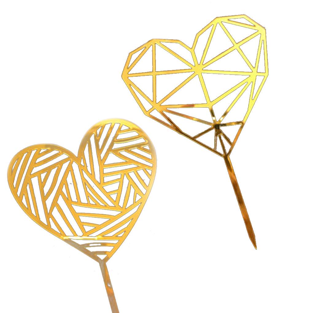 Gold Acrylic Heart Collection Cake Topper Dessert Decoration Birthday Party Cupcake