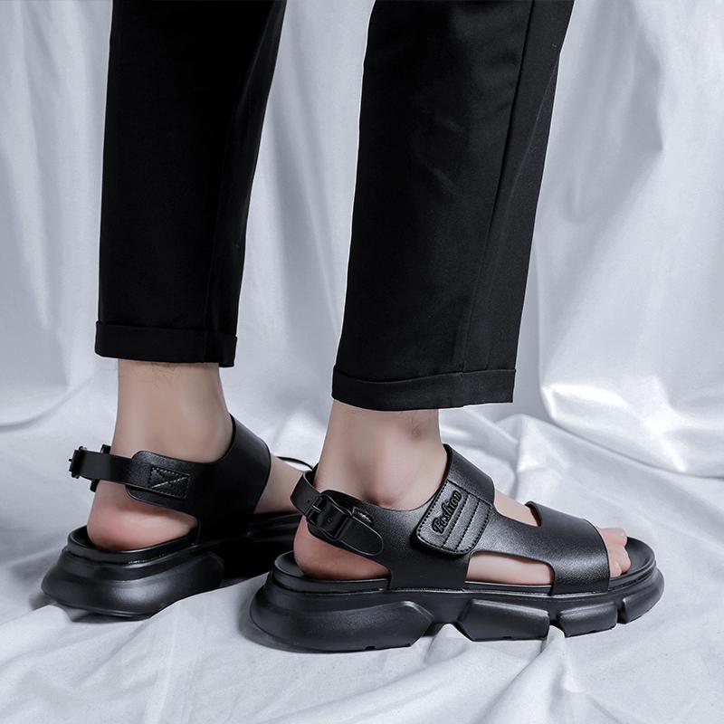 Fashion Leather Thick-soled Walking Shoes Non-slip Handmade Sandals Hot Sale Men's Cool Outdoor Slippers Men's Hollow Out Summer Sandals