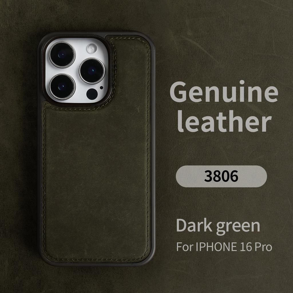 Retro Crazy Horse Pattern Genuine Leather Case For iPhone 16 Pro Max 15 14 13 12 11 Luxury Cowhide Back Cover Protective Shell