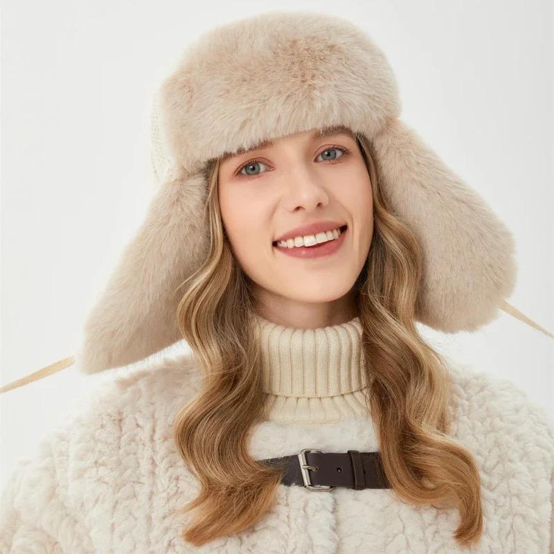 Waterproof Women'S Winter Trapper Aviator Trooper Hats Earflap Warm Russian Hat Ski Bomber Cap Knit Ear Protectors Ushanka Hats