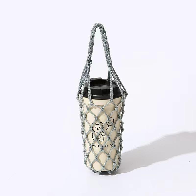 Hand-woven Mesh Bag Water Cup Net Bag Cup Cover Outdoor Leisure Hand-held Water Cup Net Bag Retro Net Celebrity Cup Cover