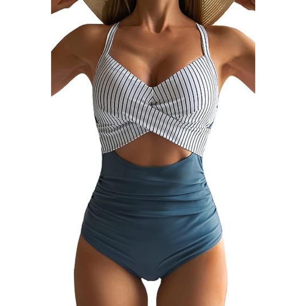 European and American One-piece Hard Bag Swimwear Hollow Solid Color High Waist Tight Swimsuit