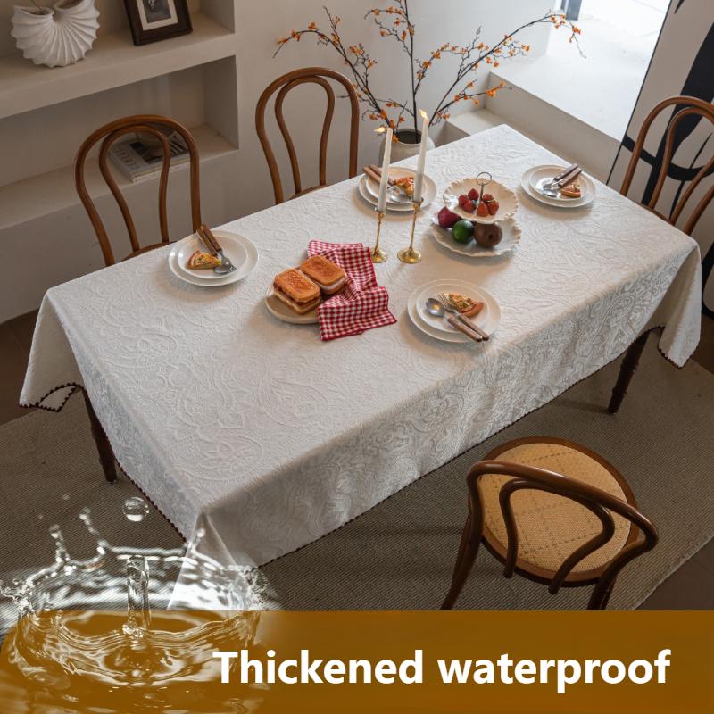 French Jacquard Table Cloth Embroidered Lace Solid Color Dustproof and Thermal Insulation Rectangular Table Cloth for Restaurant