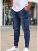 Street Elastic Jeans Herren Denim Cargohose Waschen Einfarbig Mehrere Taschen Lässige Hose mit mittlerer Taille Slim Fit Joggers für den Alltag