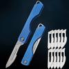 Stainless Steel Folding Knife Mini Keychain Pocket Knife Quick Open Scalpel Knife Replaceable Blades Kitchen Knife Accessories