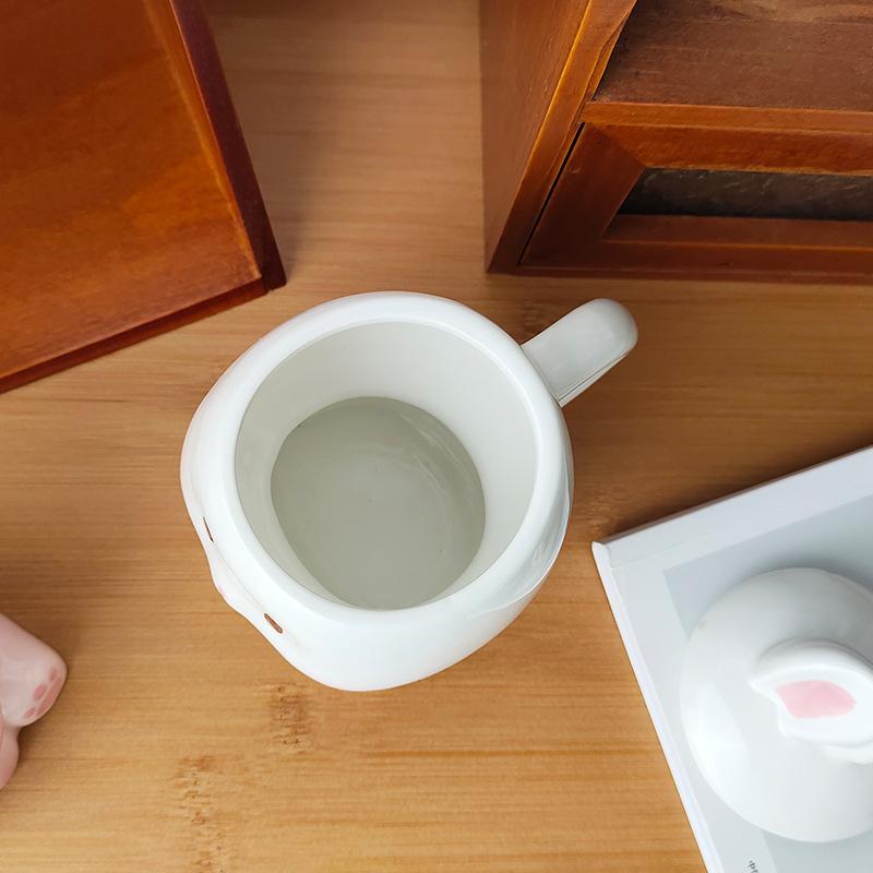 Soft Cute Healing Ceramic Rabbit Shape Mug with Lid Spoon Cute Girl Heart Student Dormitory Drinking Cup
