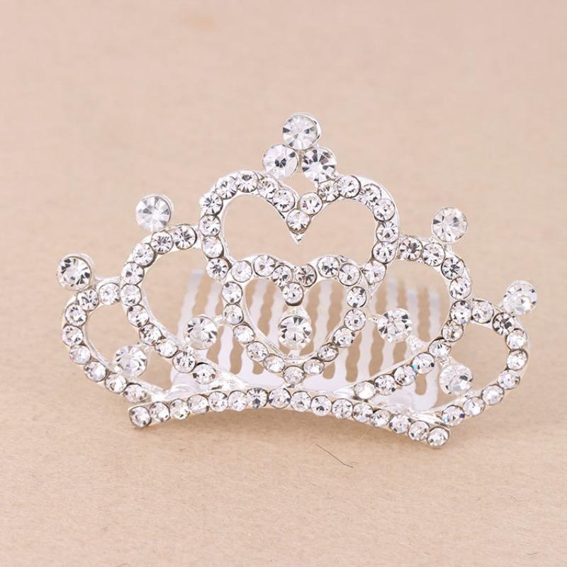 Korean-Style Rhinestone Kids' Crown Hair Comb - Cute Tiara Hair Clip for Girls, Sparkly Headpiece Perfect for Dance Performances