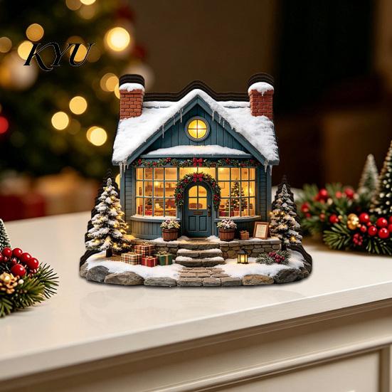 Forniture per Feste Stagionali Ornamento Casa Luminosa di Natale, Decorazione da Tavolo in Legno a LED per Ornamenti Artigianali Fai-da-te, Esposizione Villaggio Festivo, Illumina Festivo