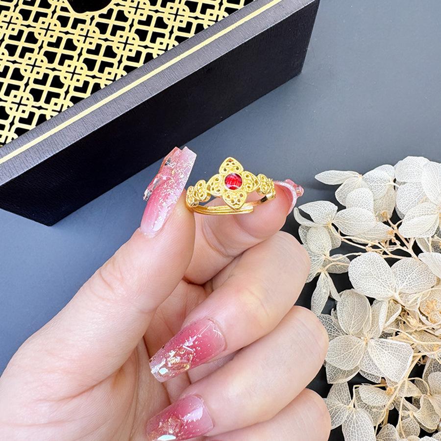 24k oil drop flower hollow opening ring medieval fashion light luxury ring temperament versatile jewelry