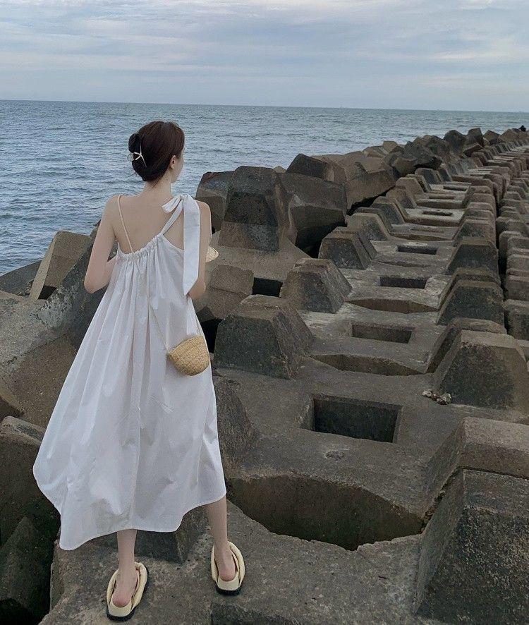 Women's Summer 2026 Irregular One-Shoulder Spaghetti Strap Resort Dress
