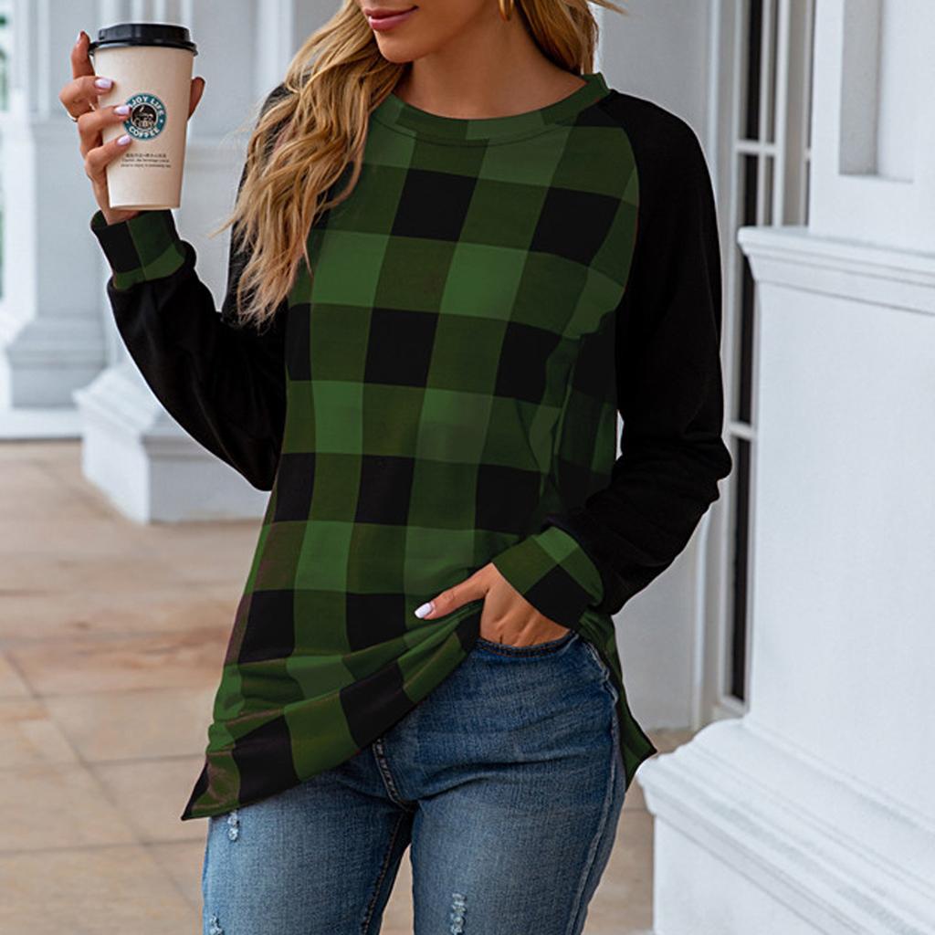 Women's Fashion Casual New Plaid Printed Round Neck Long Sleeve Jacket