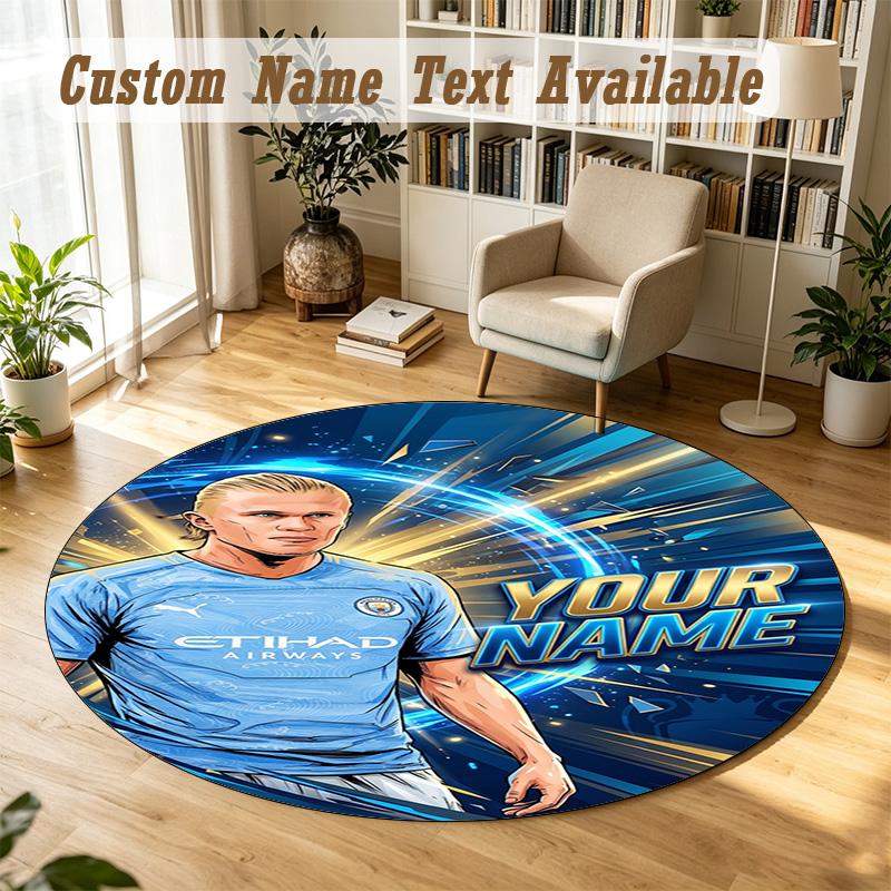 Round Rug Custom NameErling Haaland Pattern Non Slip Carpet Home Floor Decor