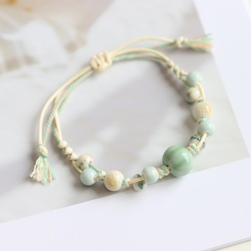 Ethnic Style Artistic Woven Jingdezhen Ceramic Hand Rope Student Children's Bracelet