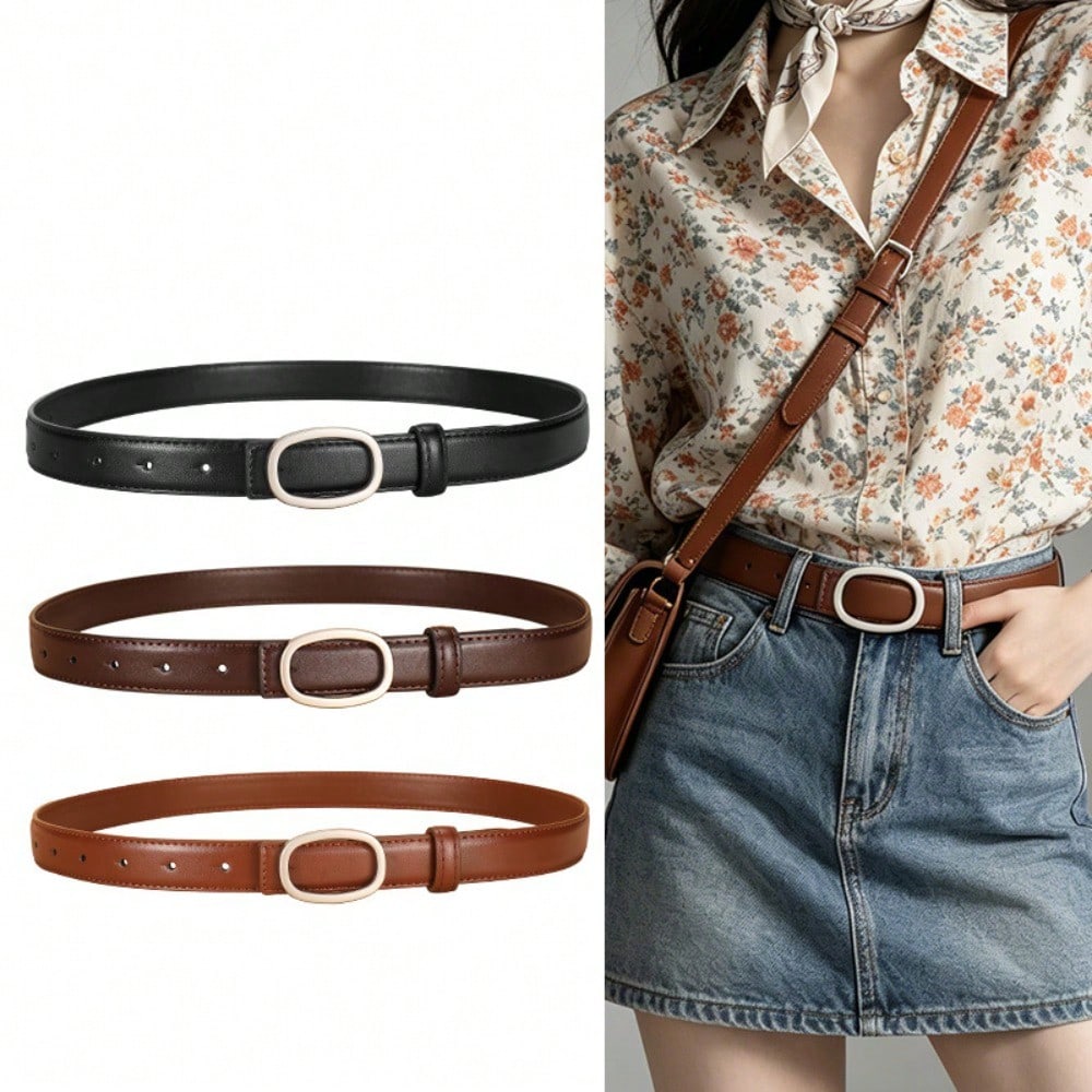 New Women's Thin Plate Buckle Belt, Jeans Belt, Women's Versatile Belt