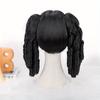 Black Double Braided Ponytail Wig Slant Bangs Spiral Curly Fluffy Layered Glossy Soft Synthetic Cosplay Anime