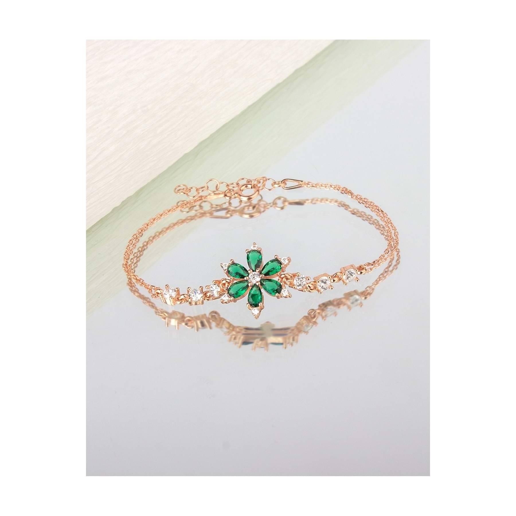 

925 Sterling Silver Narcissus Flower Bracelet - Green