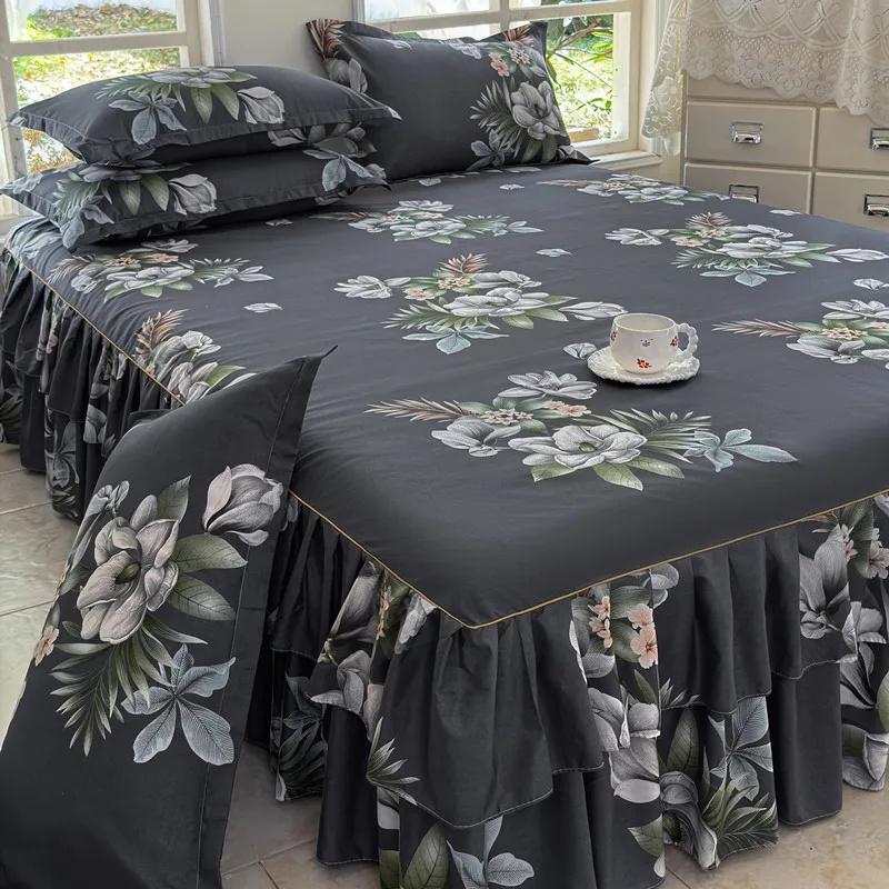 Ruffle Skirt Bedspread Home Textile Printed Bed Skirt Bedroom Coverlets Bedspreads Sheets Dust Cover Bedding 3PCS/Set