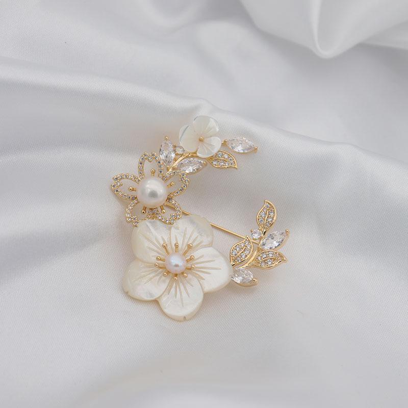 

Elegant Cherry Blossom Pearl Brooch - Luxury Floral Pin & Clothing Accessory
