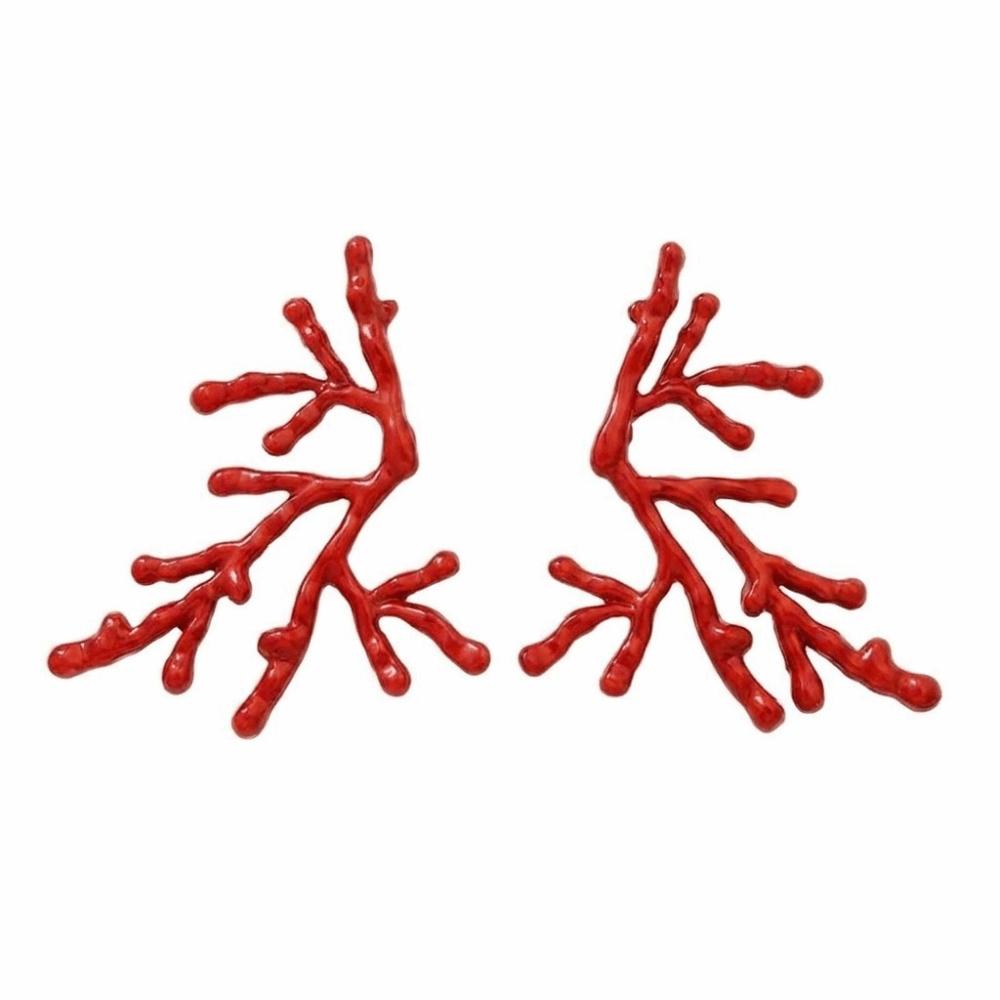 Metal Coral Branch Earrings Hollow Irregular Earrings Fashionable Red Coral Earrings  Party