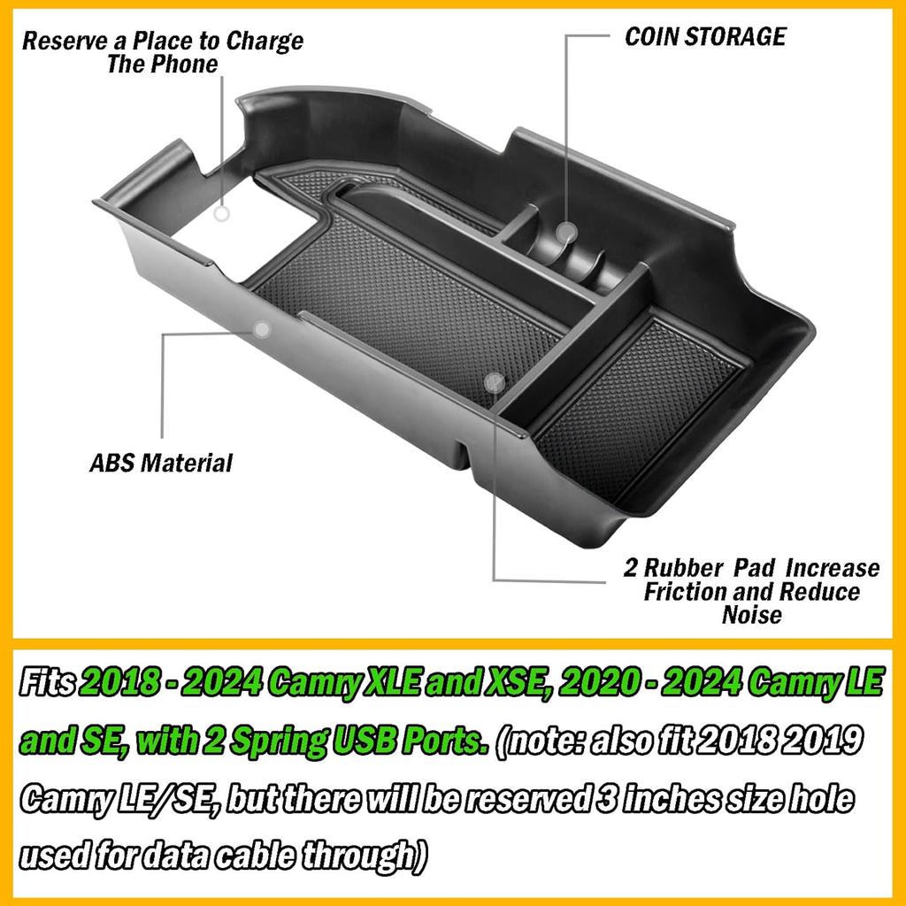TACORBO Center Console Organizer Compatible with Camry XLE XSE 2018- 2024 and Camry LE SE 2024 Ert Tray Accessories, Armrest Secondary Storage