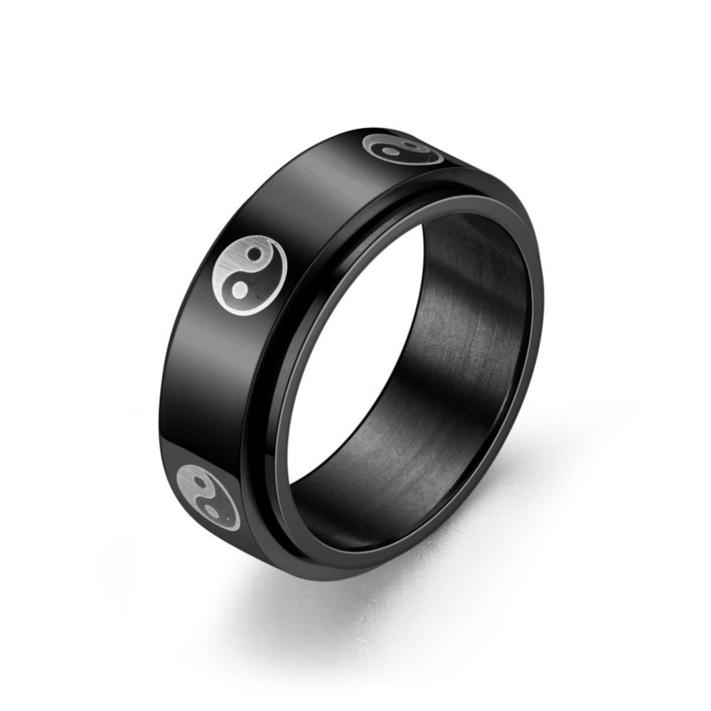 Rotatable Stainless Steel Decompression Ring with Engraved Pattern - Fashionable, Simple Jewelry.