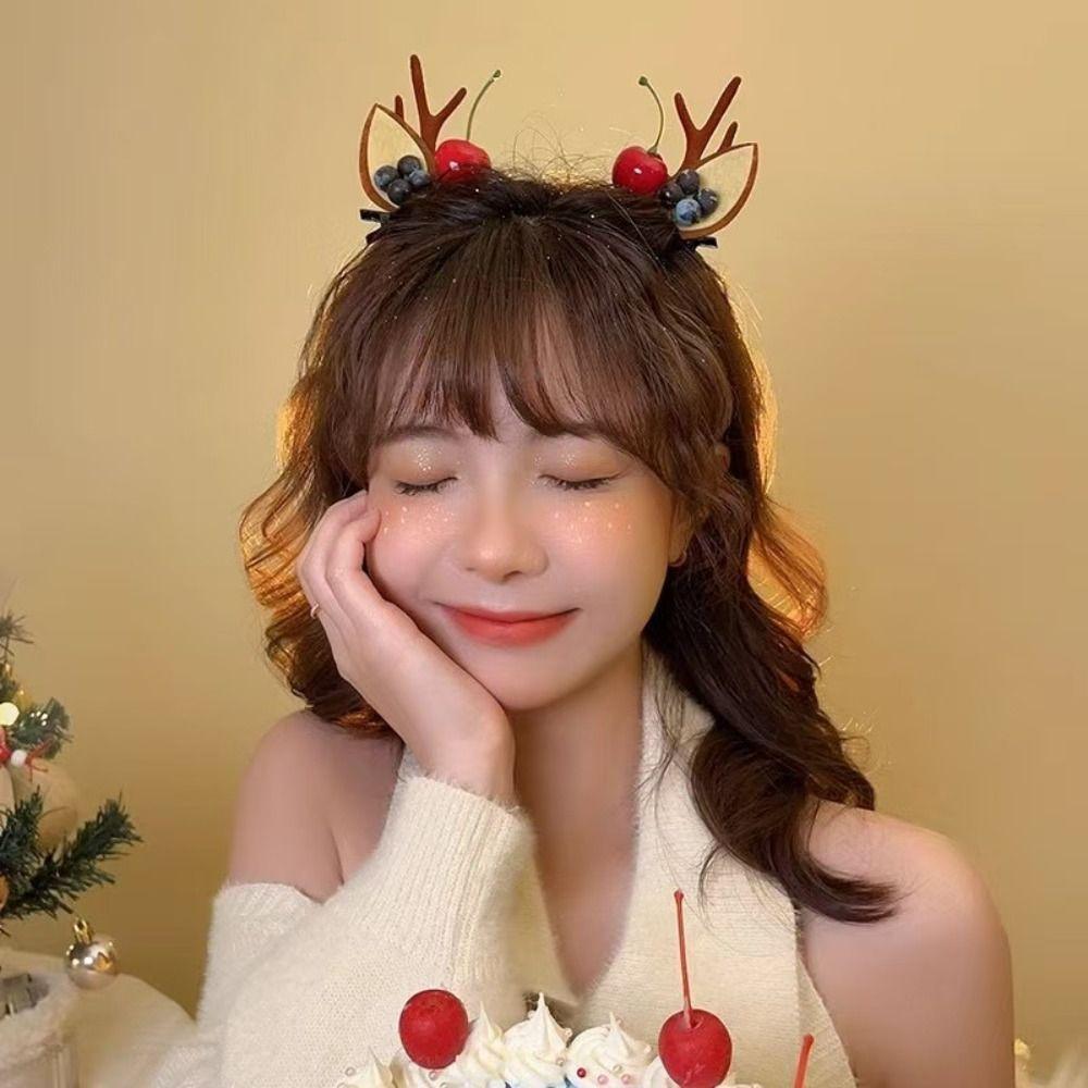 Bowknot Children Deer Antler Hair Clip Sequin Plush Hair Clip Lovely Christmas Hat Headabnd  Girls