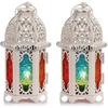 2 Piece Moroccan Style Candle Lights - Small Tea Light Candle Holder with Stained Glass Panel