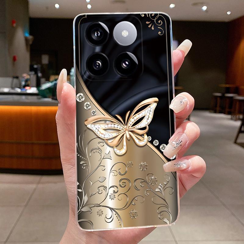 For Xiaomi 14T / Xiaomi 14T Pro Case Clear Luxury Fashion Butterfly Flower Soft TPU Silicone Casing Cover Transparent Phone Case