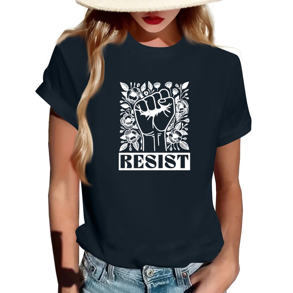 Adult Round Neck Casual Printed Short-sleeved T-shirt Top