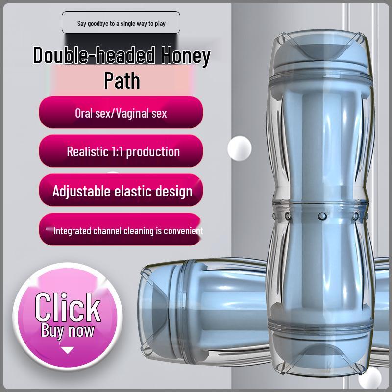 Double-Headed Transparent Airplane Cup for Gay Men: Interactive Masturbation Trainer with Manual Rotation.
