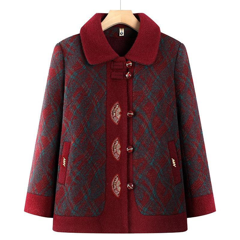 Middle-aged elderly new grandma winter woolen coat plush old lady clothes thickened mother top