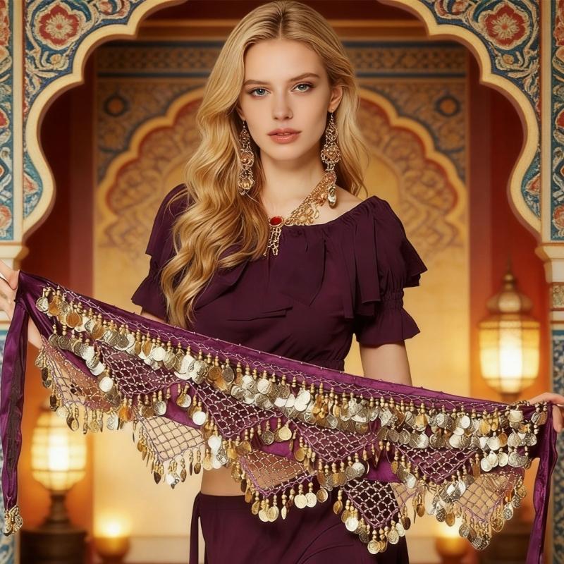 Coins Wrap Skirt Belly Dance Hip Scarf Wrap Sparkles Mini Skirt Raves Festival Outfit Halloween Costume for Women Girls