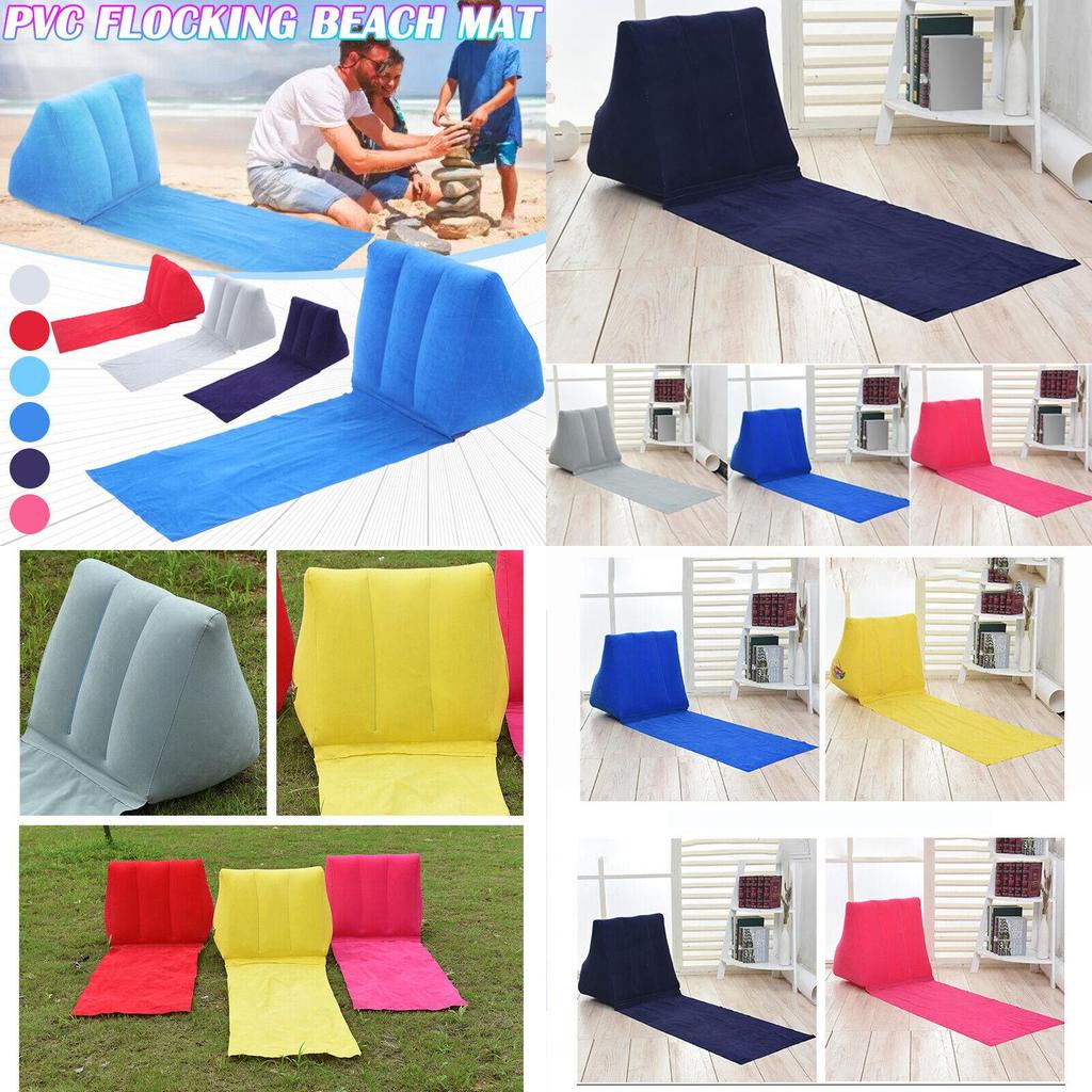 Large Pvc Velvet Inflatable Triangle Cushion For Beach/camping Gray/blue/pink