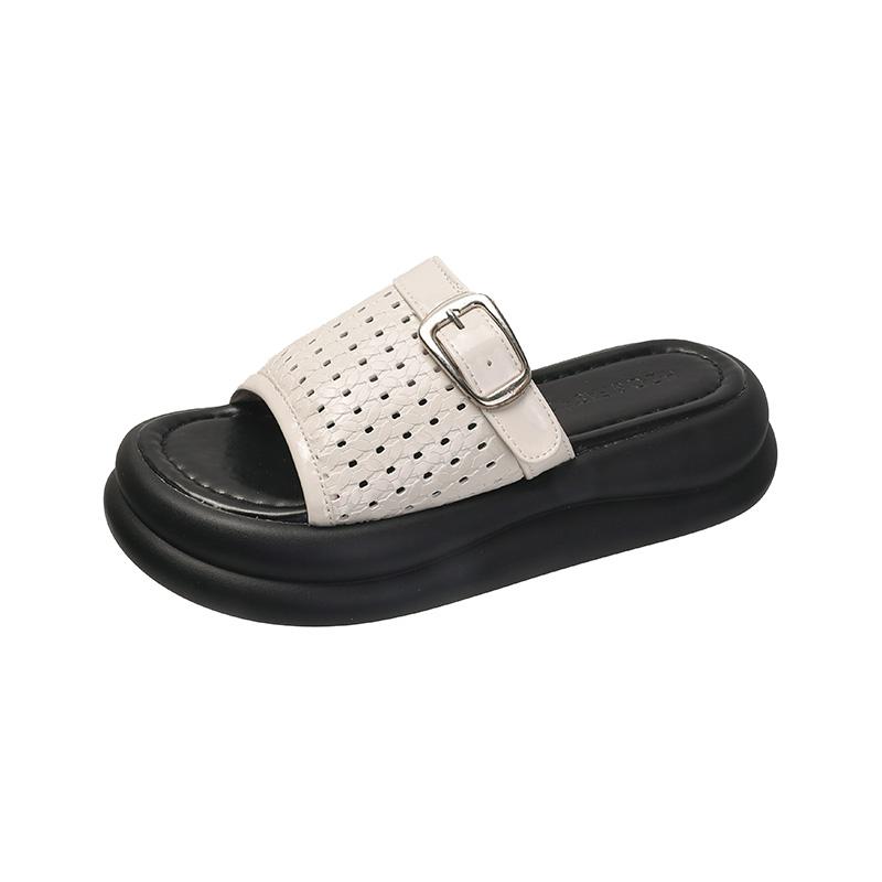 Fashion Wear Slippers Outside Women's Summer New Round Toe Open Toe Platform Hollow Metal Buckle Strap with Skirt Non-slip Flip-flops