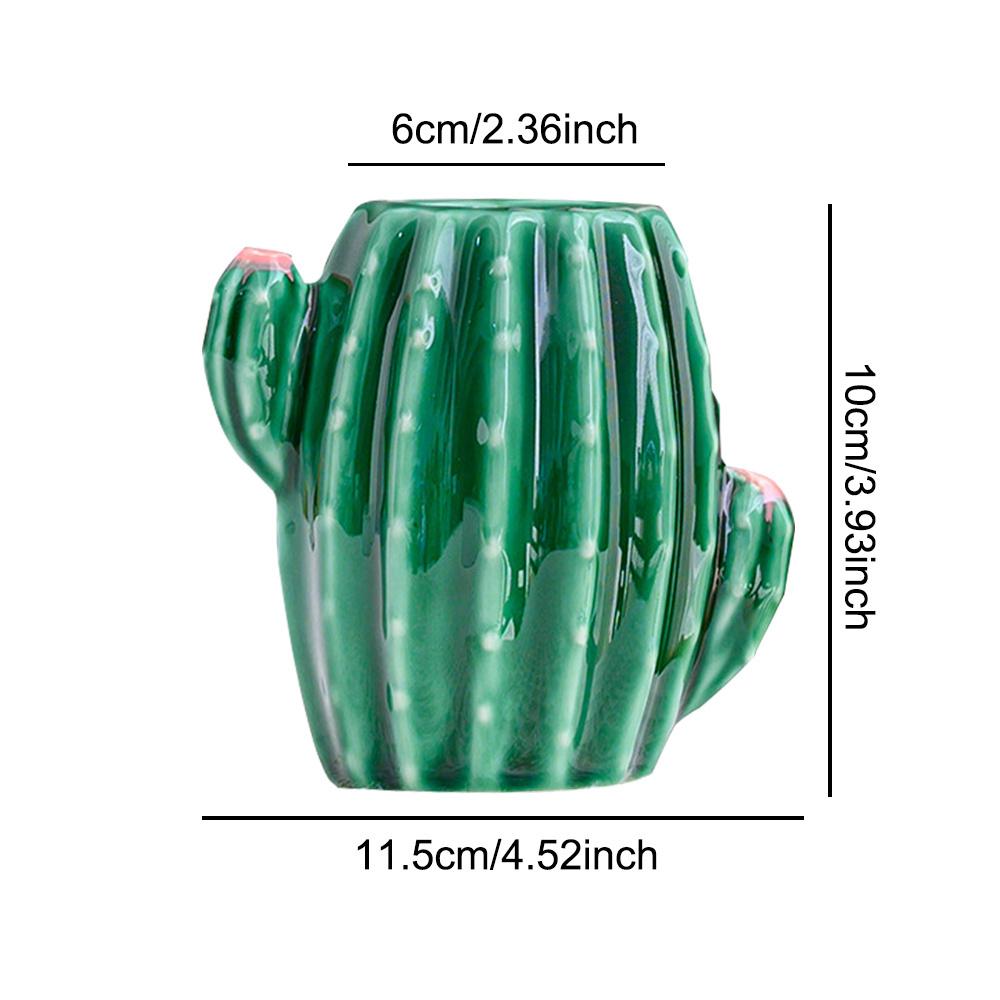 

1 шт. Керамічний підсклянник-органайзер для ручок у формі кактуса, підставка для олівців, органайзер, тримачі для пензлів для макіяжу для дому, офісу, столу, зелений, білий кактус