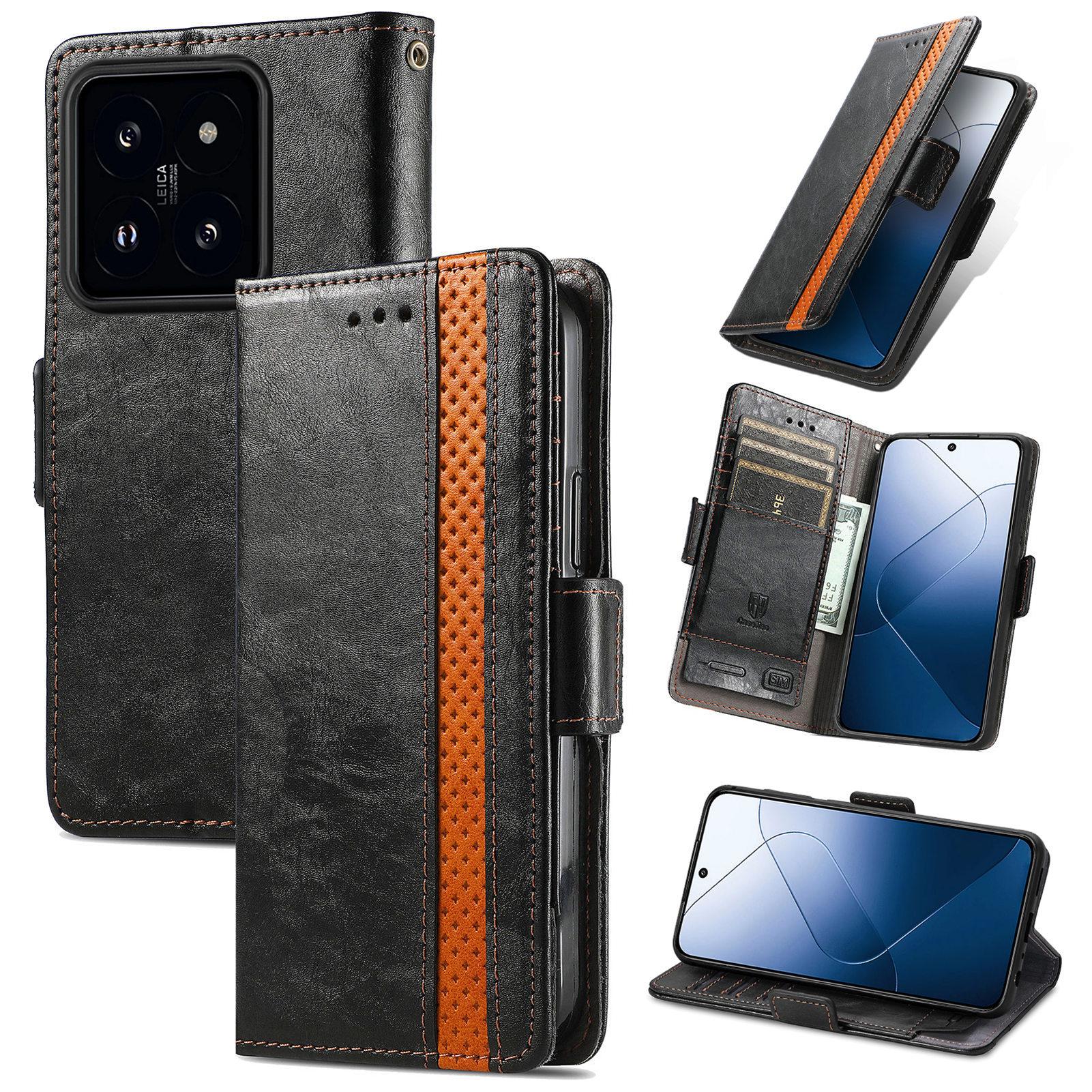 

Для Xiaomi 14T Pro Чехлы для телефонов CASENEO Обложка из ПУ кожи Подставка с RFID-блокирующим кошельком Black