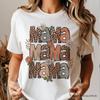 Leopard Mama Floral Retro T-and Kids Tshirt, White and Natural Trendy Women's Tee with Wildflower Accents