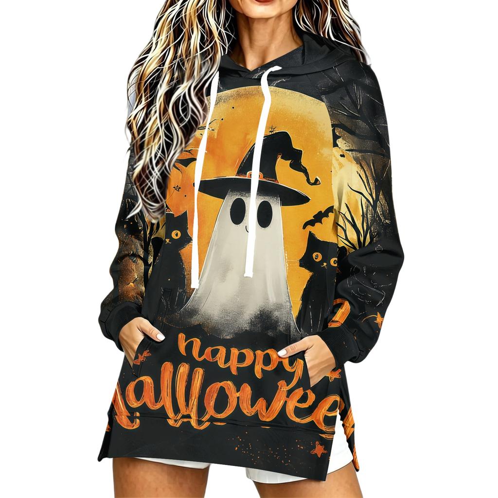 Women's Halloween Printed Long Sleeve Hoodie Casual Fashion Pullover Top