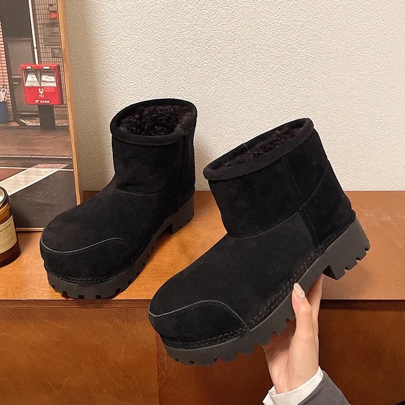 Big Head Ugly Cute Platform Snow Boots for Women Winter Plush Warm Anti Slip Thick Bottom Slip on Bread Cotton Boot Botas