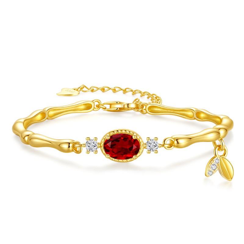 Sterling Geometric Bamboo-Inspired Bracelet With Natural Gemstone Women Elegant Minimalist Jewelry Sterling Silver 925