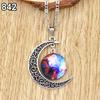 Women Fashion Galactic Glass Alloy Chain Crescent Moon Pendant Necklace