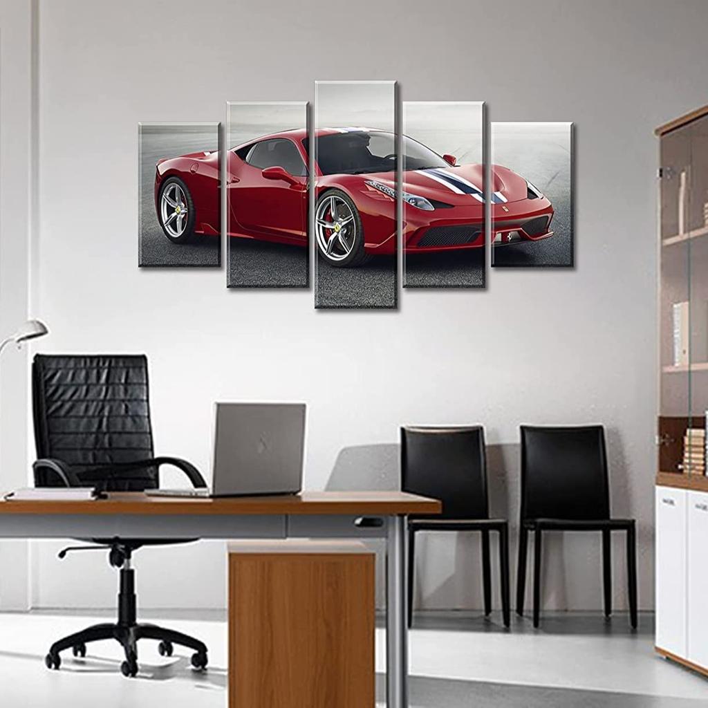 Unframed 5 Pcs Black and White Red Sports Car Paintings Canvas Pictures Wall Art Posters for Living Room Office Home Decor No Framed