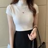 Halbhohes T-Shirt Damenmode Pullover Lässige Oberteile Koreanischer Stil Elegante Unifarbene Kleidung Frühjahrs- und Sommersaison