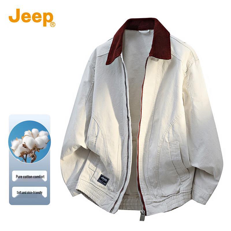 

JEEP Men s Pure Cotton Color Block Workwear Lapel Jacket L