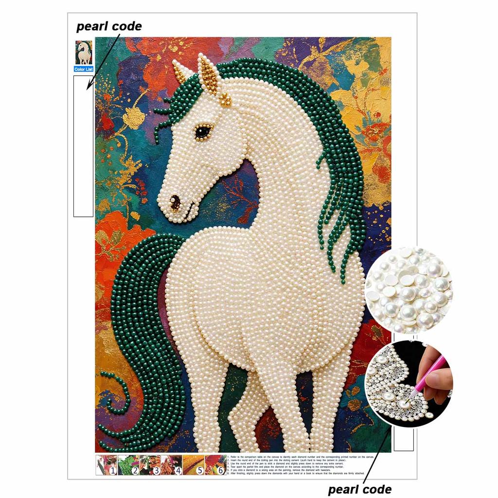 5D Pearl Painting Handmade DIY Elegant Horse Home Office Desktop Decoration Painting