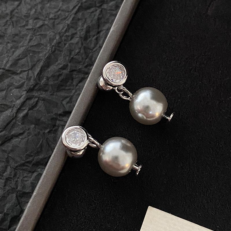 

Серьги с серым жемчугом Shijia осень и зима, изысканные маленькие серьги-гвоздики, элегантные серьги-гвоздики с высоким чувством стиля, нишевые украшения для ушей