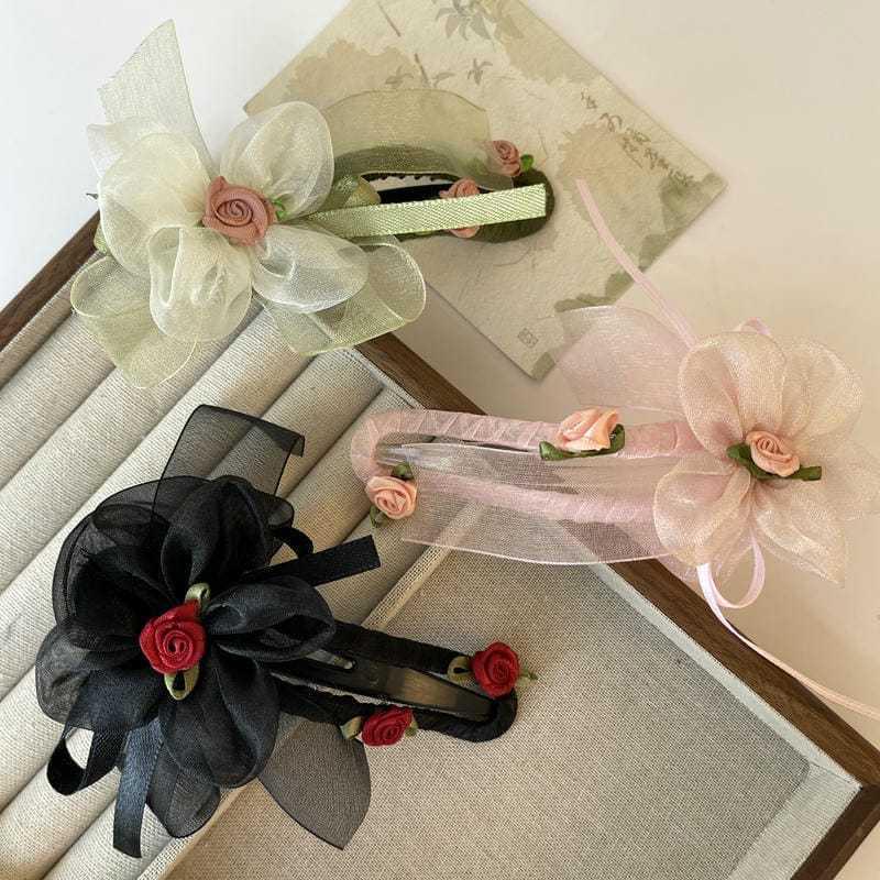 1 piece of hair accessory vintage claw clip romantic fabric flower exquisite high-end grip clip 11.5*6cm