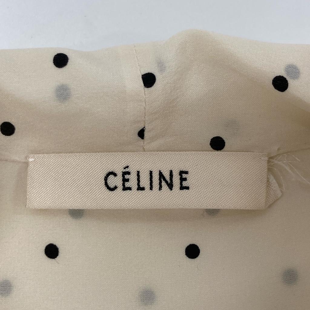 CELINE Phoebe Period 2 0W55/5963 White x Black Silk Dot Sleeveless Bowtie Blouse tops 34 whiteUsed