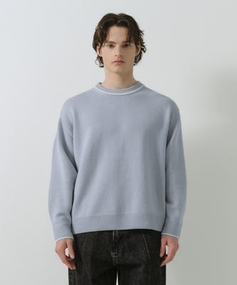 Dibeullu Relaxed Merino Wool Cashmere Blend Crew Neck Knit Blue Gray