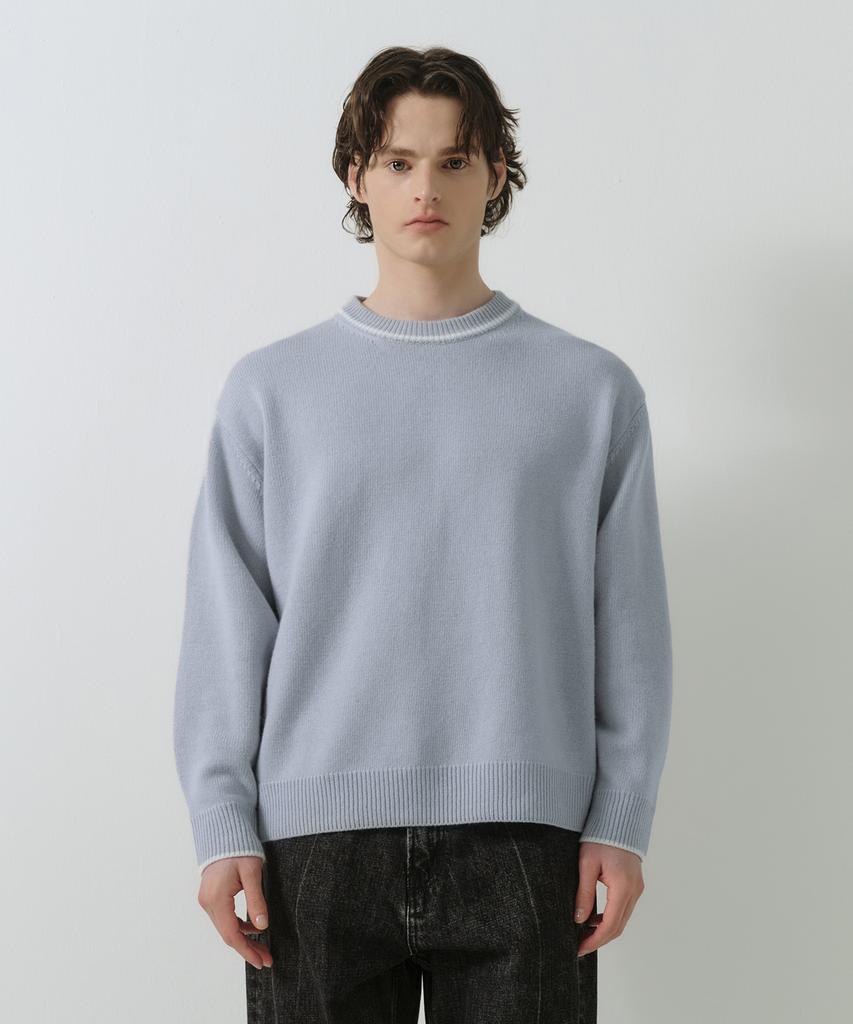 Dibeullu Relaxed Merino Wool Cashmere Blend Crew Neck Knit Blue Gray